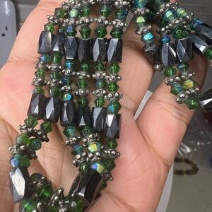 Elegant Black and Green hematite Beaded Necklace